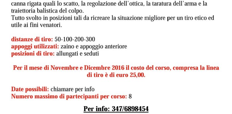 Corso di Tiro: Perfezionamento al Tiro di Caccia